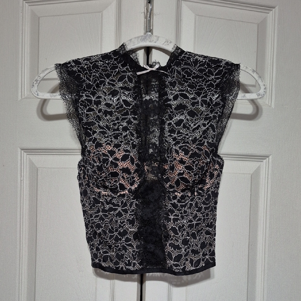Victoria's Secret Black Floral Lace Corsetted Top
